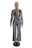 Multi-color Elastic Fly High Striped Straight Pants Two-piece suit