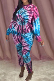 multicolor Fashion Casual adult Ma'am Print Tie Dye Two Piece Suits pencil Long Sleeve Two Pieces