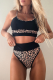Black Sexy Leopard Color Block Split Joint Swimwears