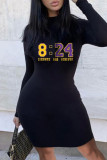 Black Sexy Print O Neck Pencil Skirt Dresses