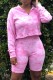 Pink Fashion Casual Print Tie-dye Zipper Collar Long Sleeve Two Pieces