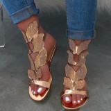 Gold Fashion Hollowed Out Hot Drill Fish Mouth Out Door Sandals