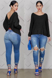 White O Neck Long Sleeve Solid 