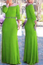 Green Sexy Solid Split Joint Off the Shoulder Asymmetrical Dresses