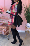 Red Sexy Patchwork With Belt Turndown Collar Irregular Dress Dresses