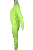 Fluorescent green Polyester Sexy Europe and America Patchwork Solid Straight Long Sleeve Two Pieces