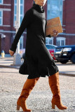 Sky Blue Street Solid Patchwork Turtleneck Dresses