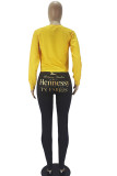 Black yellow Fashion Casual Adult Polyester Print Pullovers O Neck Tops
