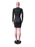 Black Sexy Fashion Cap Sleeve Long Sleeves O neck Slim Dress skirt Club Dresses