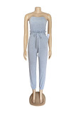 Light Gray Casual Solid Strapless Jumpsuits