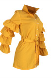 Yellow Fashion Casual Solid Patchwork Turndown Collar Shirt Dress