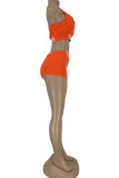 Orange Polyester Fashion Active adult Ma'am O Neck Print Two Piece Suits Stitching Plus Size