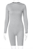 Grey Sportswear Solid O Neck Regular Rompers