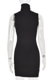 Orange Sexy Solid Hollowed Out Without Belt Turtleneck Sleeveless Dress