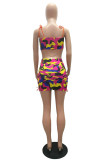colour Polyester Fashion Active adult Patchwork Print Camouflage Bandage Two Piece Suits Hip skirt Sleeveless Two Pieces