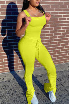Yellow Fashion Sexy Solid Polyester Sleeveless Slip Jumpsuits
