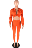 Red Casual Patchwork Bandage Turndown Collar Long Sleeve Two Pieces