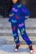 Blue Fashion Casual Letter Print Basic O Neck Long Sleeve Two Pieces