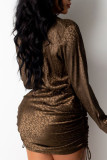Red Fashion Sexy Print Leopard V Neck Pencil Skirt Dresses