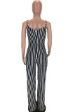 Navy Blue Sexy Striped Polyester Sleeveless Slip Jumpsuits