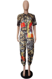 Camouflage Casual Camouflage Print Patchwork Zipper Collar Straight Jumpsuits