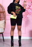 Black Fashion Casual Print Basic O Neck Long Sleeve Two Pieces