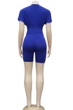 Blue Fashion Casual Solid Two Piece Suits pencil Short Sleeve Two Pieces