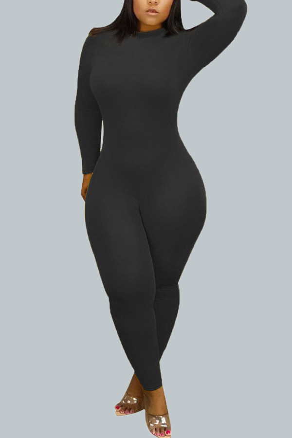 Black Sexy Print O Neck Regular Jumpsuits