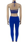 Rose Red Sexy Casual Solid Backless Spaghetti Strap Sleeveless Two Pieces