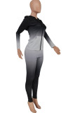 Black Fashion Casual adult Ma'am Gradient Two Piece Suits pencil Long Sleeve Two Pieces