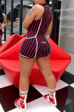 Red Sexy Striped Patchwork Turtleneck Skinny Rompers
