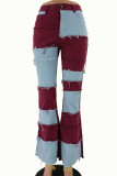 Green Denim Zipper Fly High Patchwork washing Zippered Boot Cut Pants Bottoms