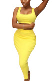 Yellow Fashion Casual adult Ma'am Solid Two Piece Suits A-line skirt Sleeveless Two Pieces