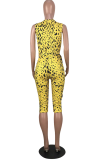 Yellow Sexy Print Bandage Patchwork V Neck Skinny Rompers