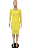 Yellow Fashion Sexy Adult Milk Fiber Solid Split Joint O Neck Long Sleeve Regular Sleeve Two Pieces