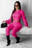 rose red Fashion adult Sexy Solid Patchwork Two Piece Suits Straight Long Sleeve
