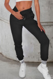 Black Sportswear Solid Loose High Waist Bottoms
