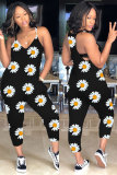 White Fashion Sexy Floral Print Patchwork Sleeveless Slip Jumpsuits