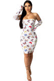 White Polyester Sexy adult Fashion Off The Shoulder Sleeveless Wrapped chest A-Line Knee-Length backless P