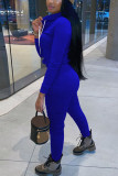 Royal blue Polyester Fashion Sexy adult Ma'am Patchwork Solid Two Piece Suits Straight Long Sleeve Two Pieces