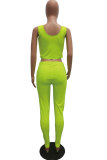 Fluorescent green Sexy Fashion Print Patchwork pencil Two-piece Pants Set