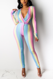Multicolor Street Print Patchwork Turndown Collar Long Sleeve Two Pieces