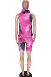 purple Polyester Fashion Sexy adult Ma'am Print Tie Dye Two Piece Suits Straight Sleeveless Two Pieces