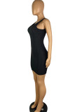Black Casual Solid Basic U Neck Slim Vest Dress