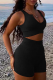 Black Sexy Solid Patchwork V Neck Sleeveless Two Pieces