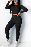 Red Fashion Sexy Adult Polyester Solid Split Joint O Neck Long Sleeve Regular Sleeve Regular Two Pieces