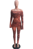 Red Sexy Print Hollowed Out Bateau Neck Skinny Jumpsuits