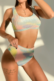 Blue Sexy Print Patchwork Frenulum Swimwears