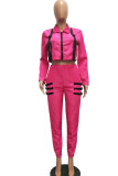 Pink Casual Two Piece Suits Solid Patchwork pencil Long Sleeve Two-piece Pants Set
