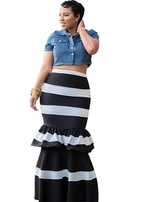 Black Trumpet / Mermaid Ruffles Ankle-Length Fashion Striped Skirts